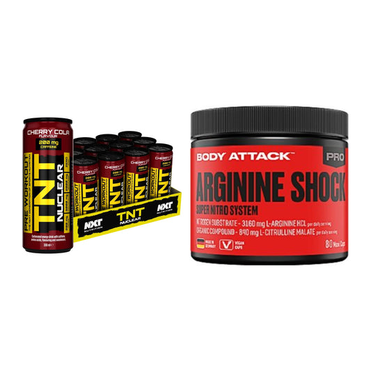 Trainings-Set: NXT Nutrition TNT NUCLEAR + Body Attack Arginine Shock – alle enthaltenen Artikel
