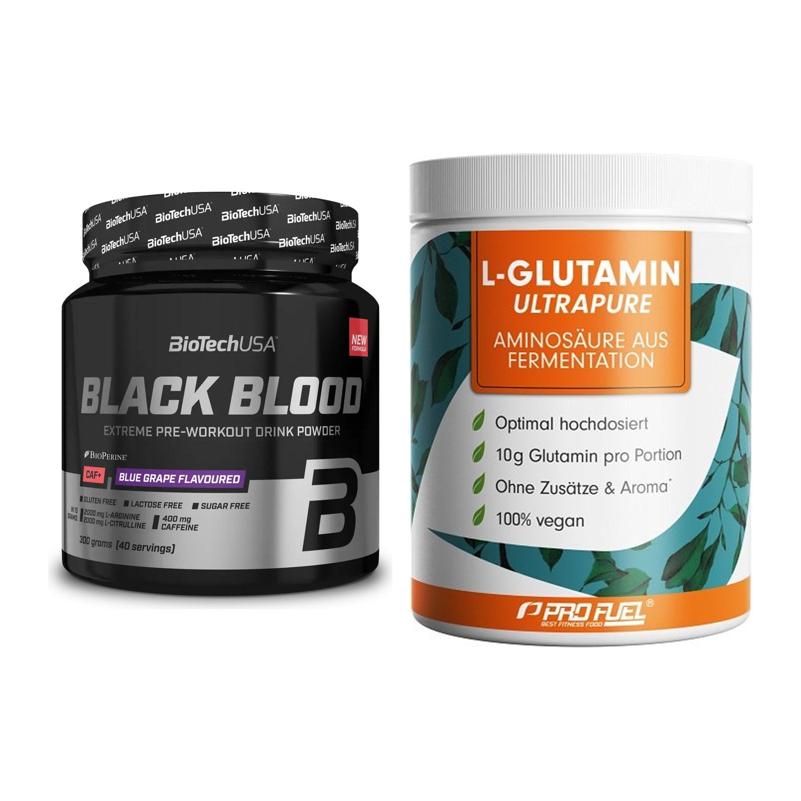 Trainings-Set: BioTech Black Blood CAF + ProFuel Glutamin Ultrapure – alle enthaltenen Artikel