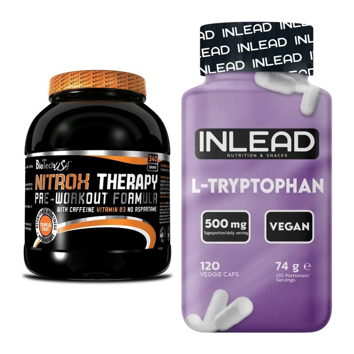 Trainings-Set: BioTech NitroX Therapy + INLEAD L-Tryptophan 500mg – alle enthaltenen Artikel