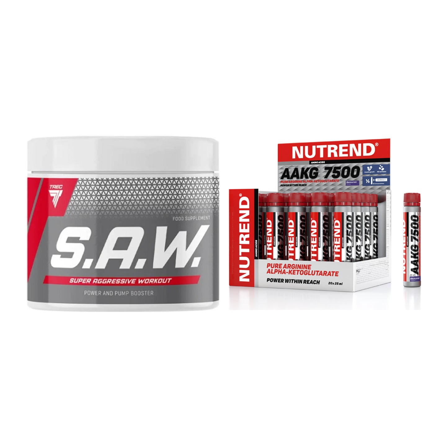 Trainings-Set: Trec Nutrition SAW Booster + Nutrend AAKG 7500 Shots – alle enthaltenen Artikel