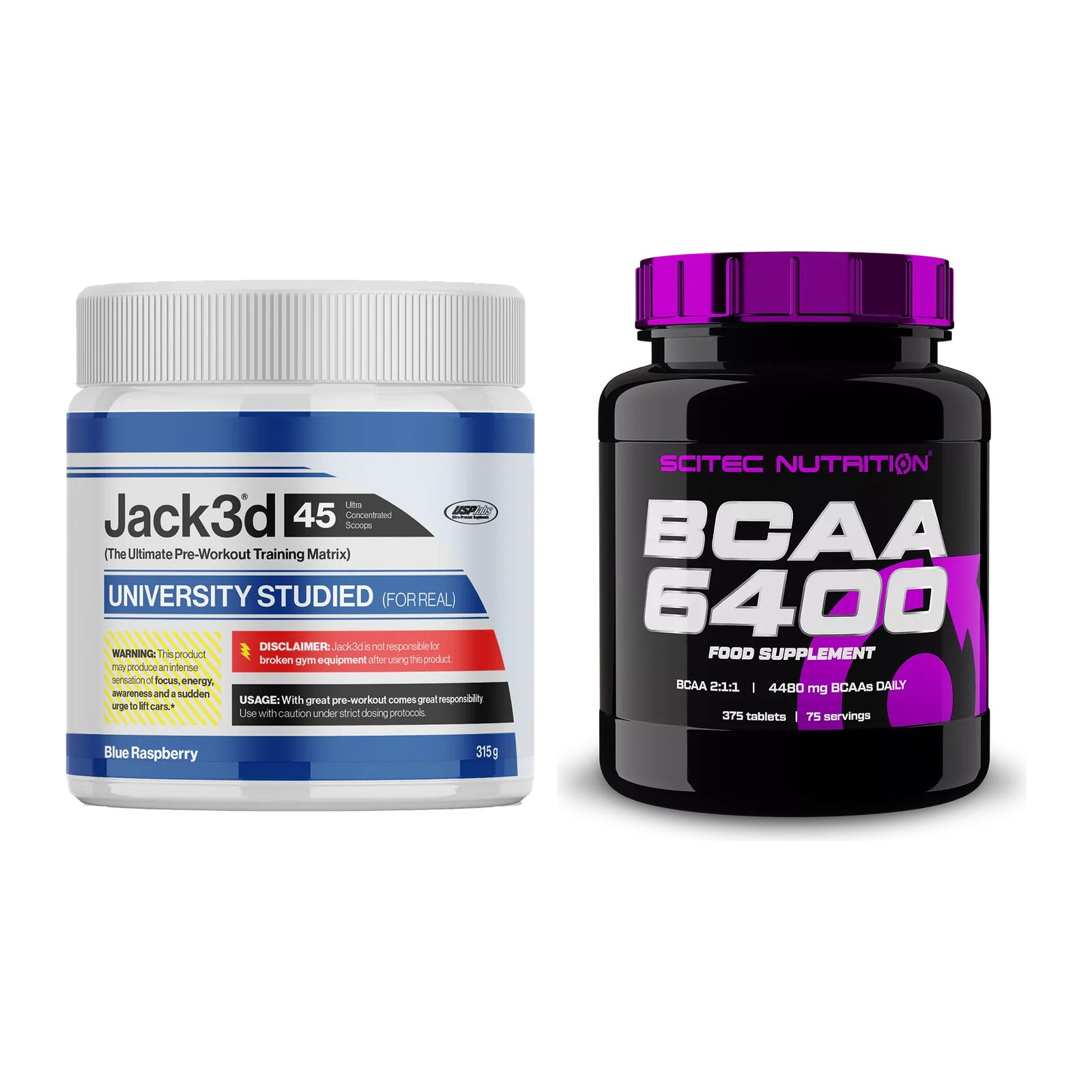 Trainings-Set: USP Labs Jack3d 45 Serv. (Blue + Scitec BCAA 6400 – alle enthaltenen Artikel