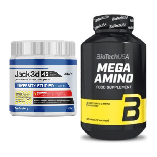 Trainings-Set: USP Labs Jack3d 45 Serv. (Blue + BioTech Mega Amino – alle enthaltenen Artikel