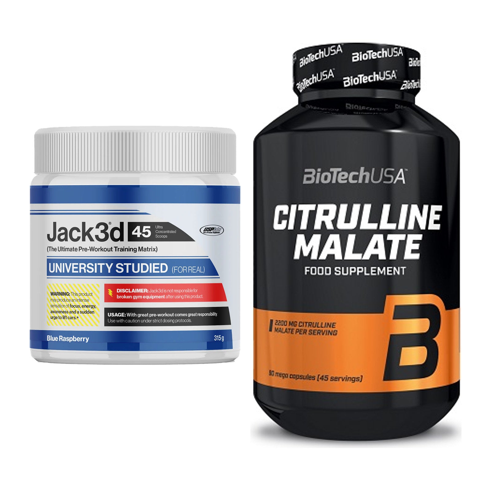 Trainings-Set: USP Labs Jack3d 45 Serv. + BioTech Citrulline Malate – alle enthaltenen Artikel