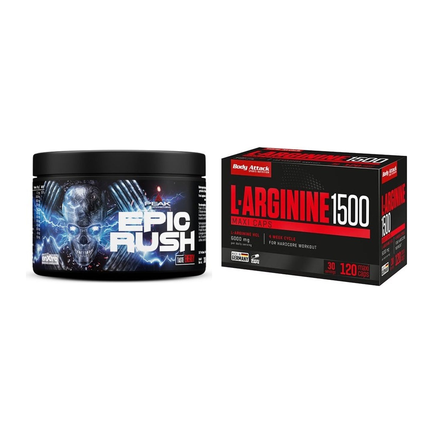 Trainings-Set: Peak Epic Rush + Body Attack L-Arginin 1500 – alle enthaltenen Artikel