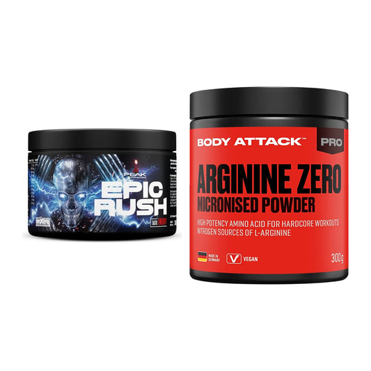 Trainings-Set: Peak Epic Rush + Body Attack 100 % Arginine Zero – alle enthaltenen Artikel