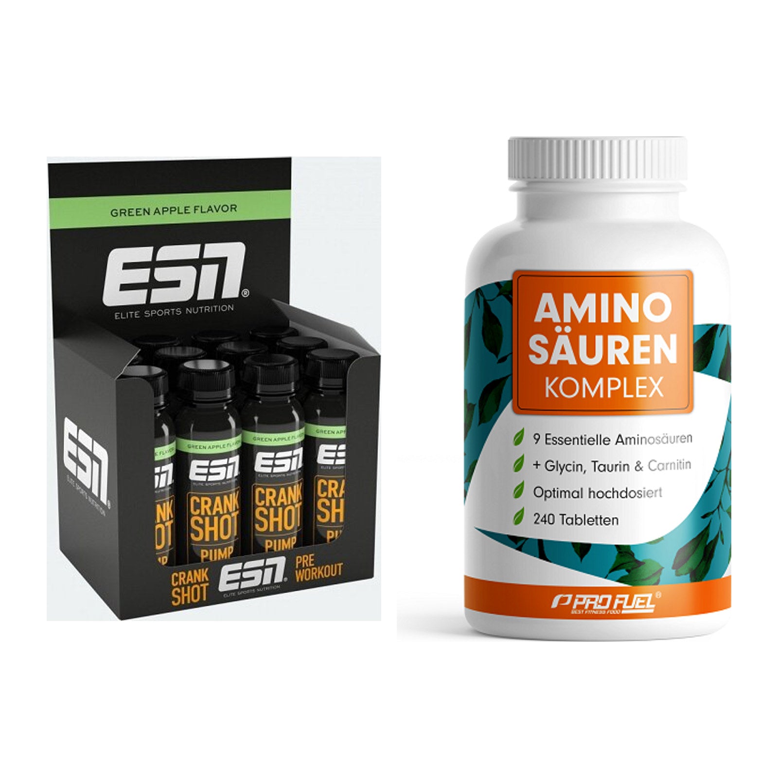 Trainings-Set: ESN Crank Pump Shot + ProFuel Aminosäuren Komplex 240 – alle enthaltenen Artikel