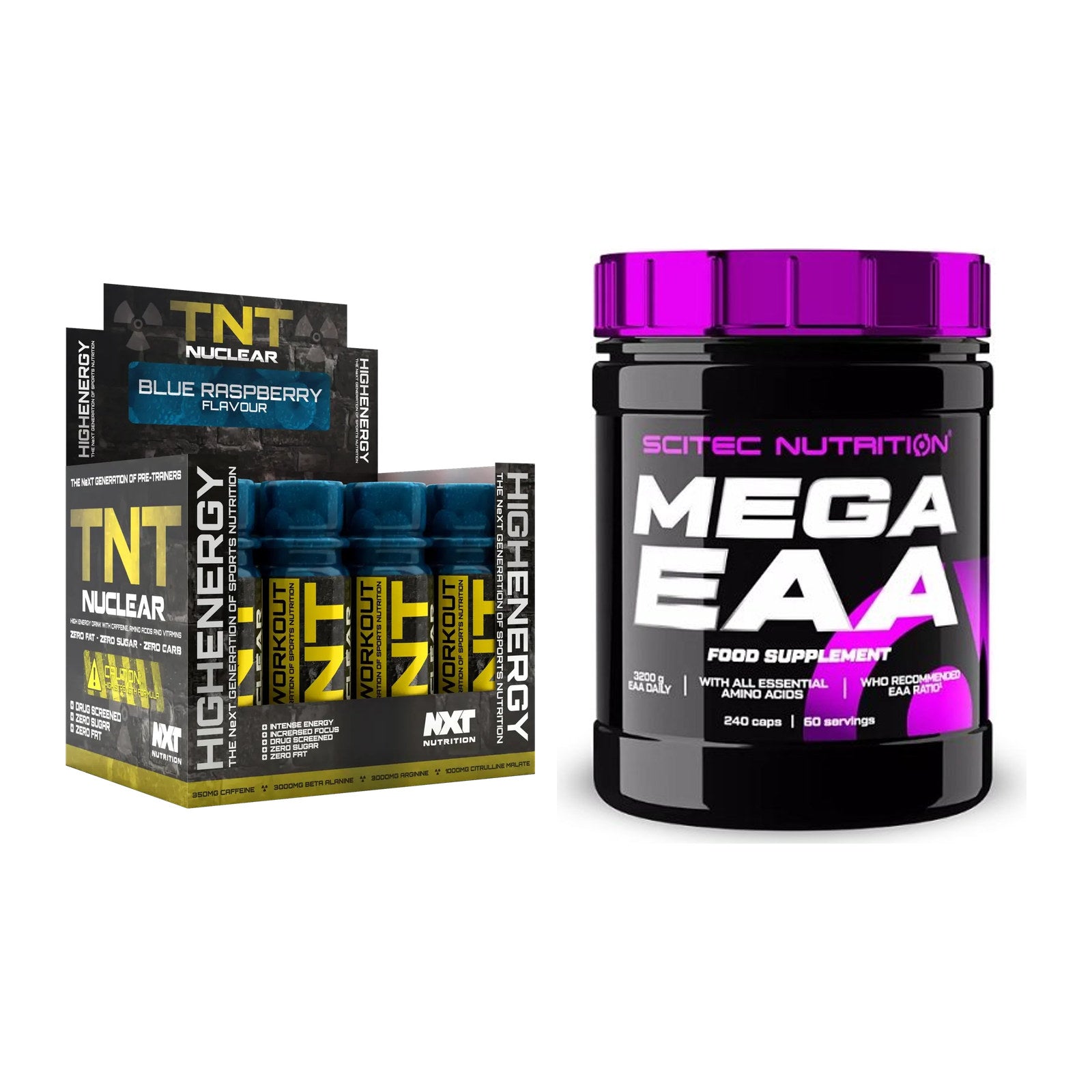 Trainings-Set: NXT Nutrition TNT Nuclear Shots + Scitec Mega EAA – alle enthaltenen Artikel