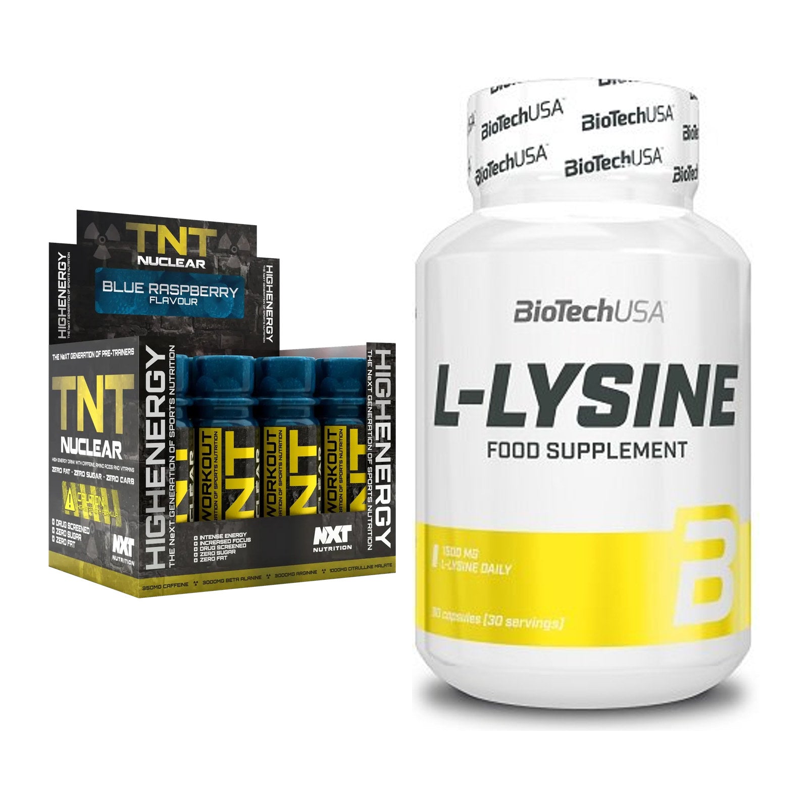 Trainings-Set: NXT Nutrition TNT Nuclear Shots + BioTech L-Lysine – alle enthaltenen Artikel