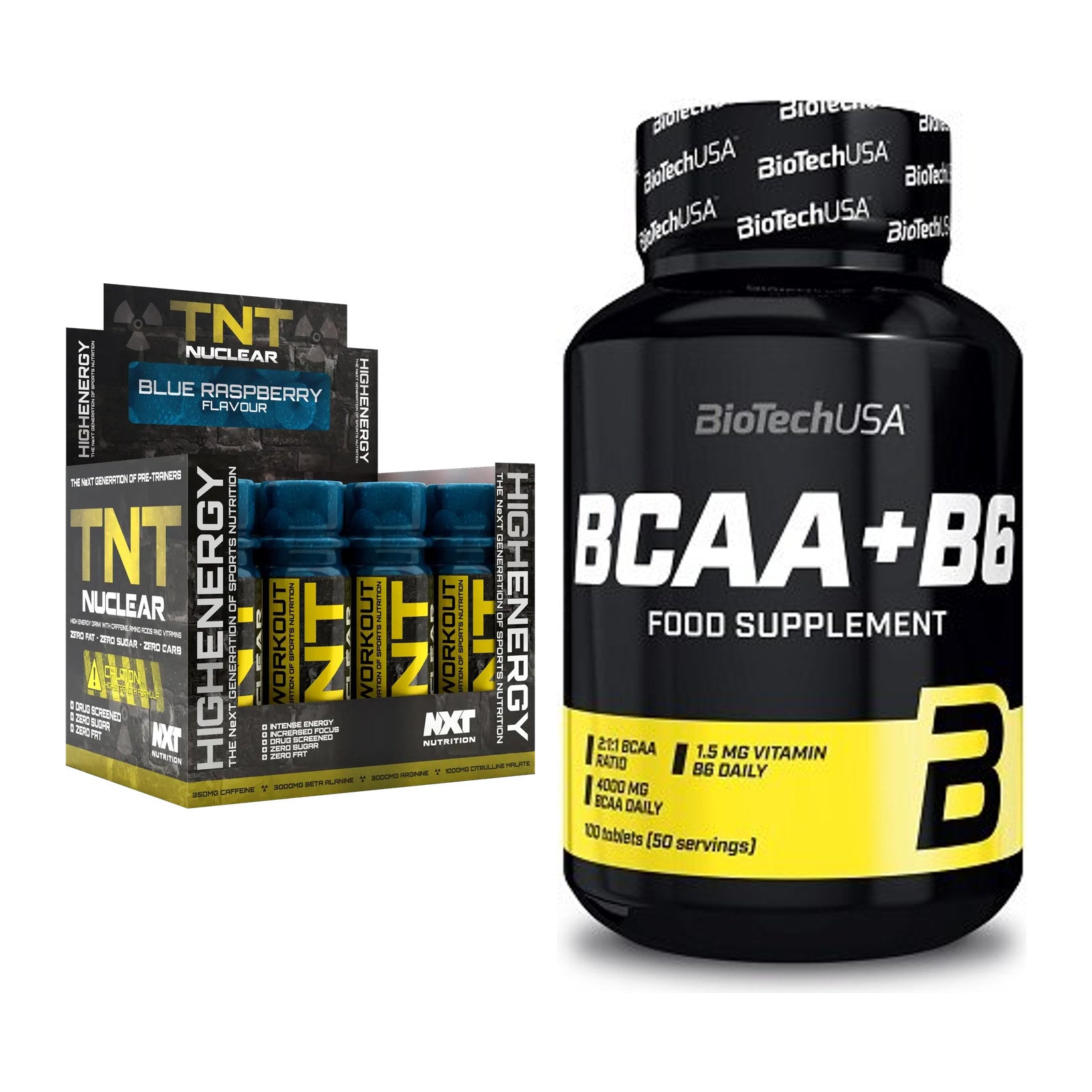 Trainings-Set: NXT Nutrition TNT Nuclear + BioTech BCAA+B6 100 Tabl – alle enthaltenen Artikel