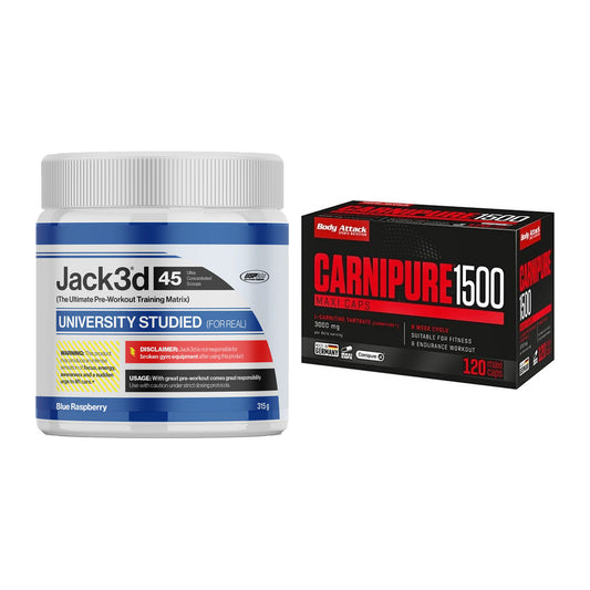 Trainings-Set: USP Labs Jack3d 45 Serv. + Body Attack Carnipure 1500 – alle enthaltenen Artikel