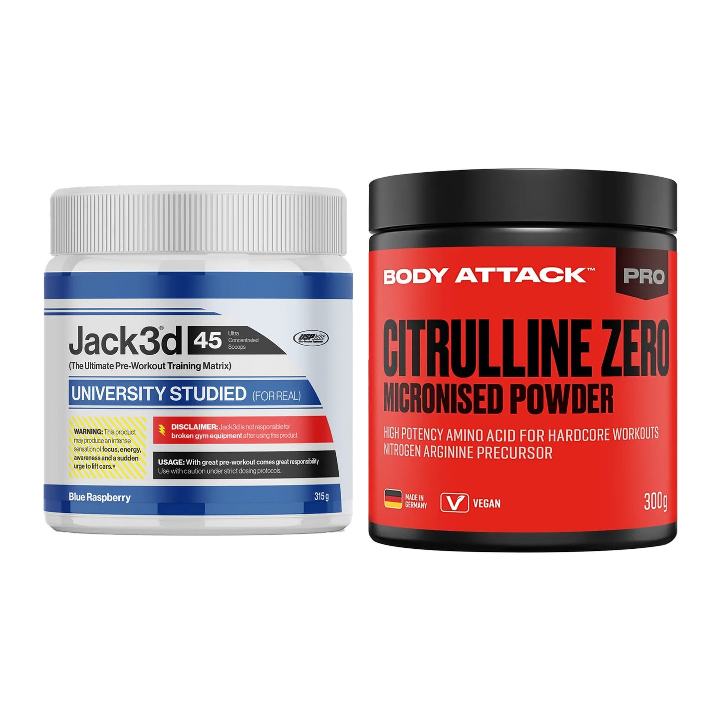 Trainings-Set: USP Labs Jack3d 45 Serv. + Body Attack 100 % – alle enthaltenen Artikel