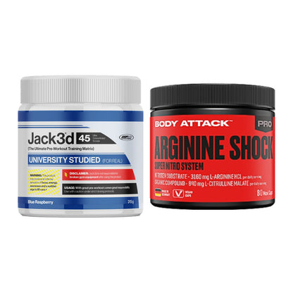 Trainings-Set: USP Labs Jack3d 45 Serv. + Body Attack Arginine Shock – alle enthaltenen Artikel
