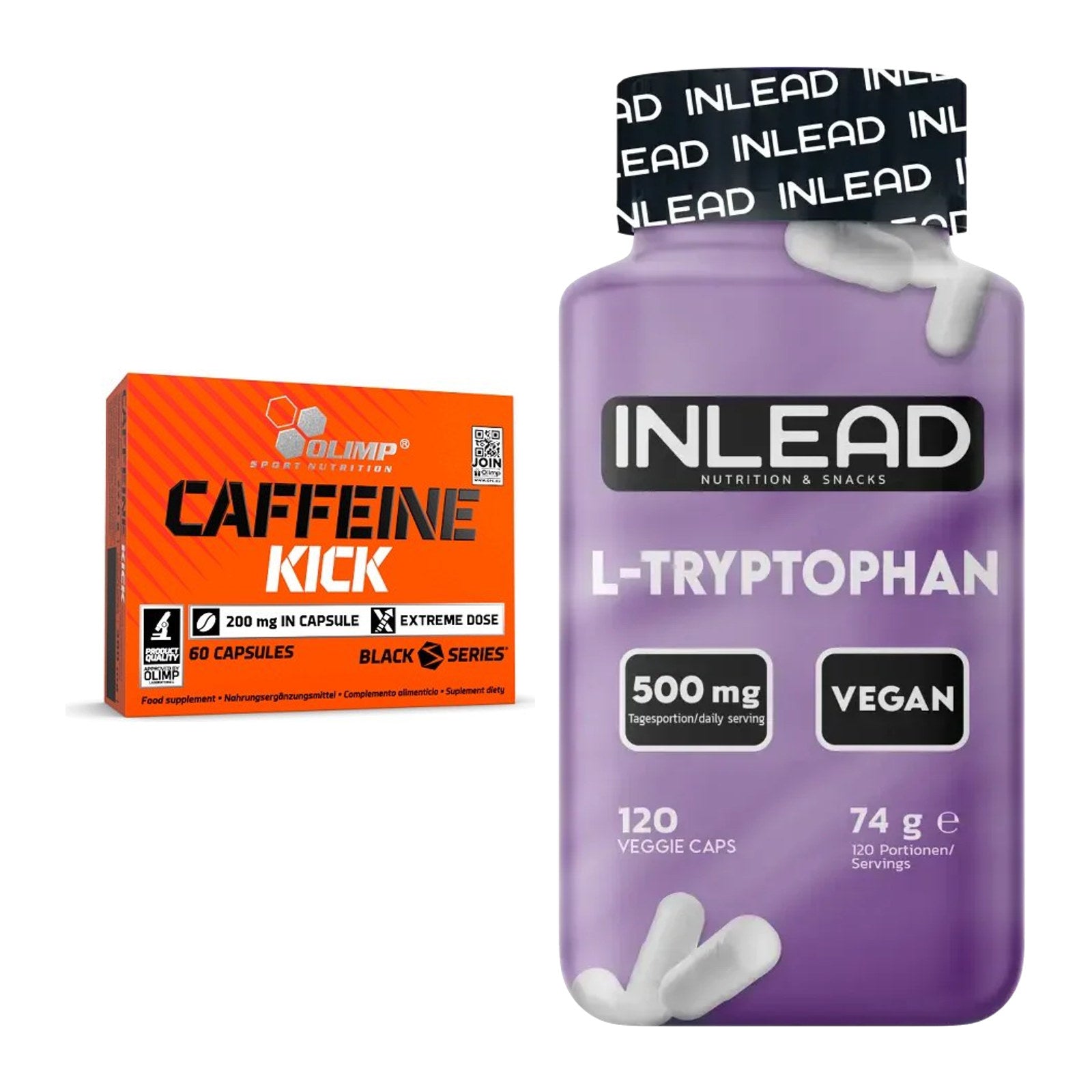 Trainings-Set: Olimp Caffeine Kick + INLEAD L-Tryptophan 500mg – alle enthaltenen Artikel