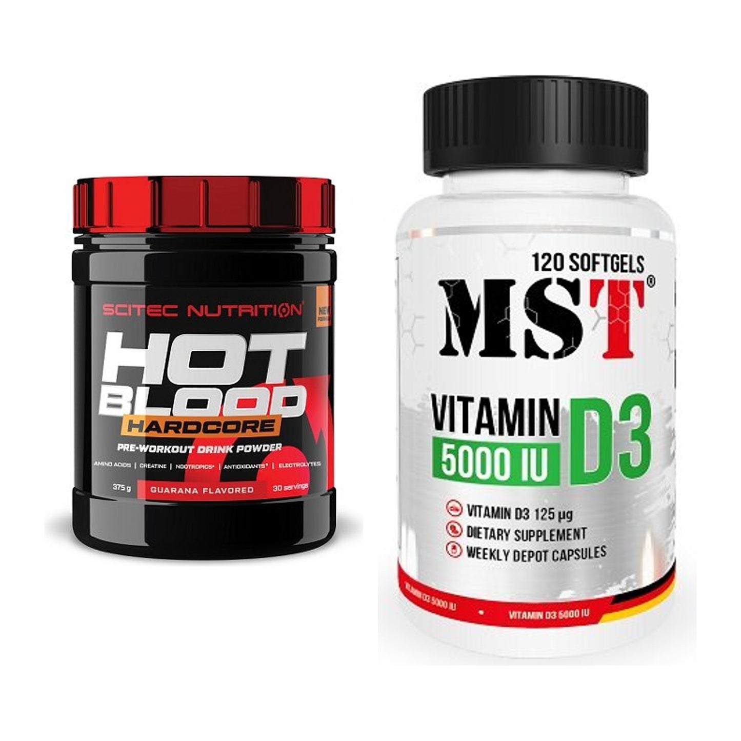 Trainings-Set: Scitec Hot Blood Hardcore + MST Vitamin D3 5000IU 120 – alle enthaltenen Artikel