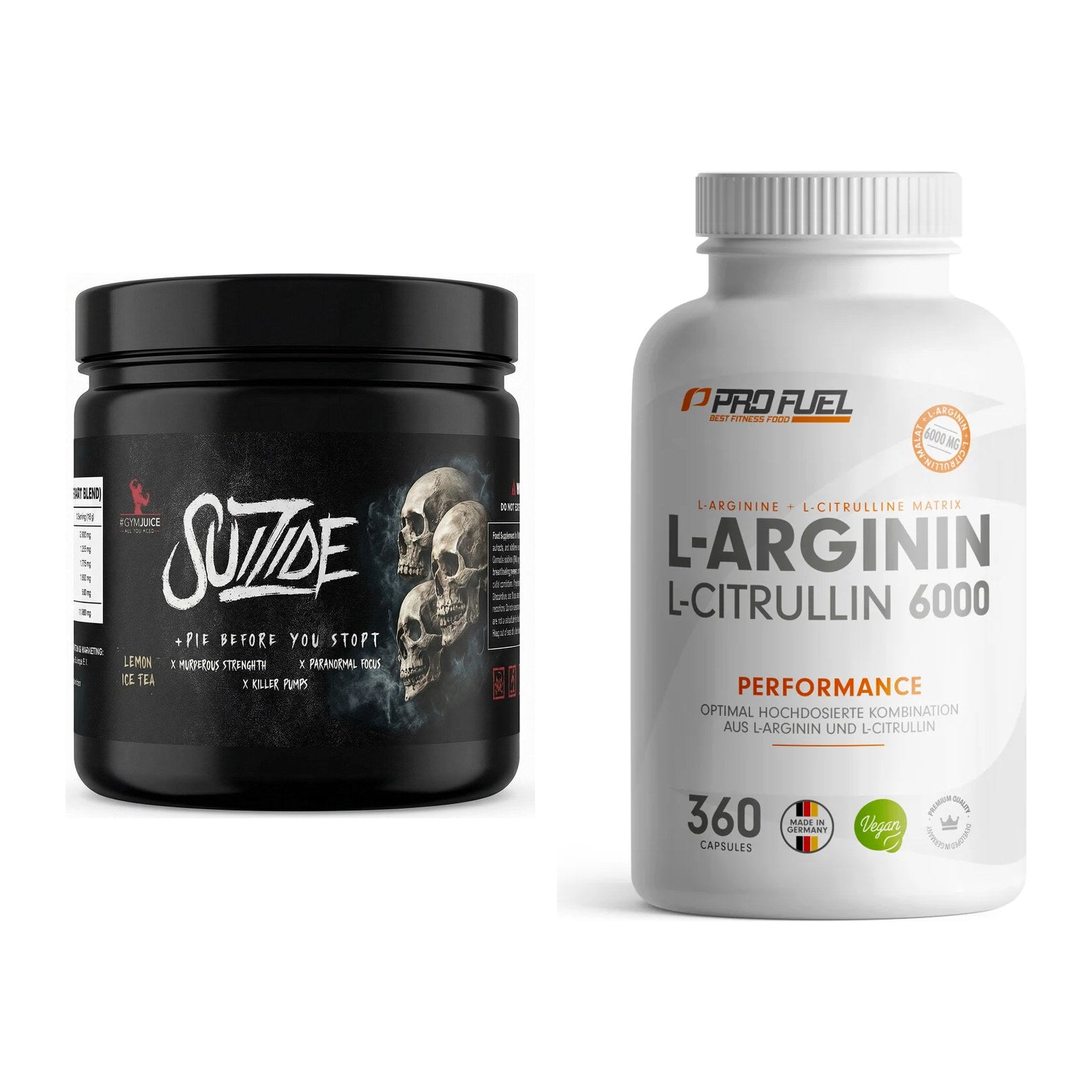 Trainings-Set: #GYMJUICE SUIZIDE Booster + ProFuel L-Arginin – alle enthaltenen Artikel