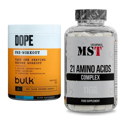 Trainings-Set: Bulk Dope Pre-Workout 30 Serv. + MST 21 Amino Acids – alle enthaltenen Artikel