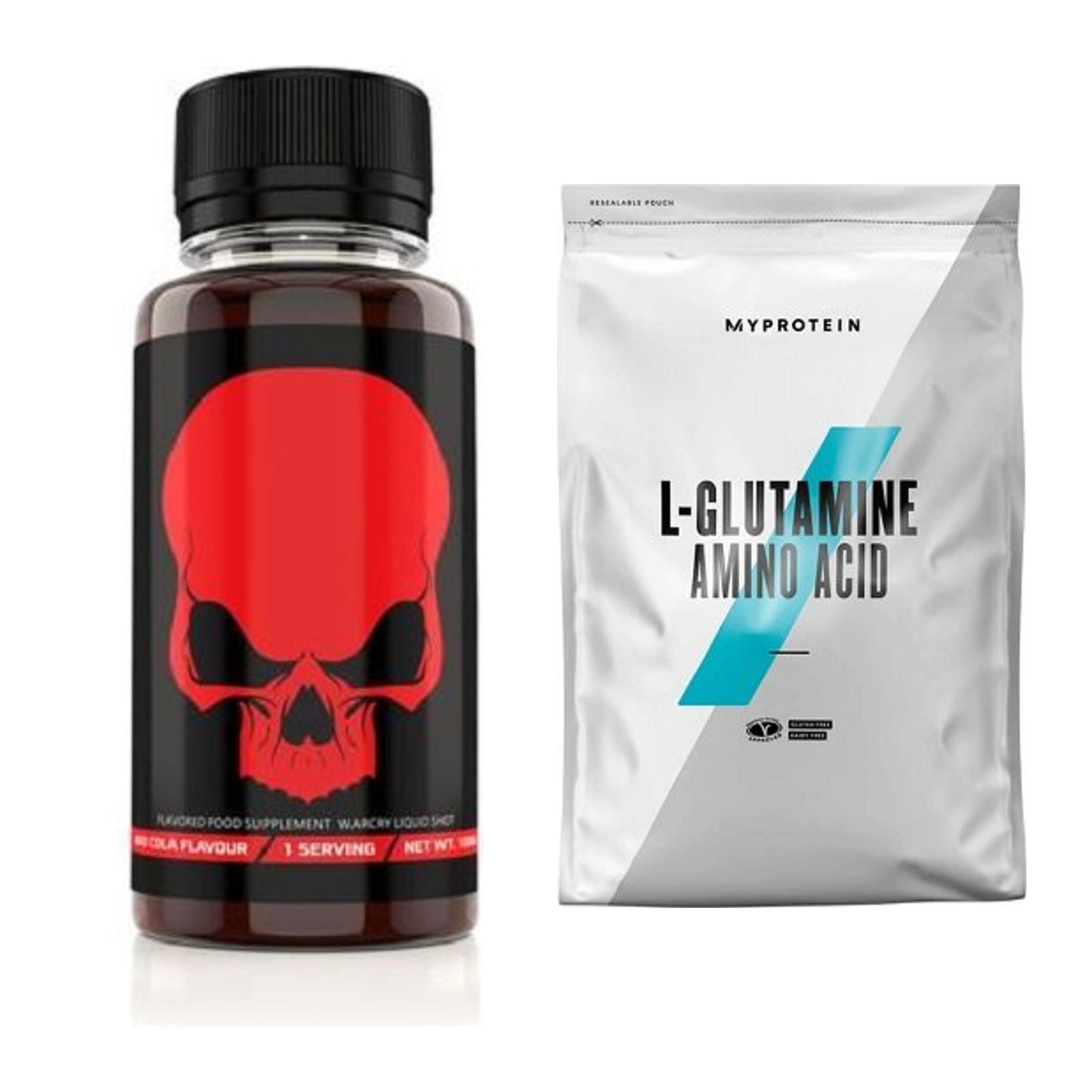 Trainings-Set: Genius Nutrition Warcry Liquid + MyProtein Glutamin – alle enthaltenen Artikel