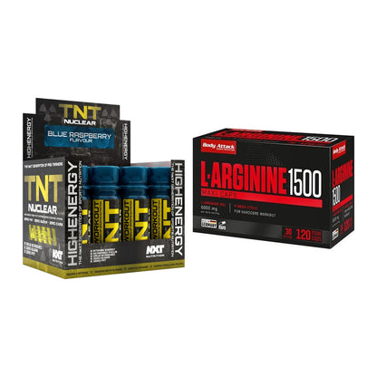 Trainings-Set: NXT Nutrition TNT Nuclear + Body Attack L-Arginin 1500 – alle enthaltenen Artikel
