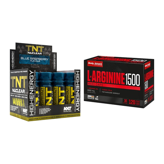 Trainings-Set: NXT Nutrition TNT Nuclear + Body Attack L-Arginin 1500 – alle enthaltenen Artikel