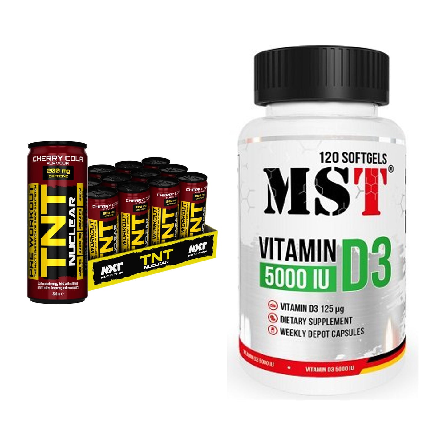 Trainings-Set: NXT Nutrition TNT NUCLEAR + MST Vitamin D3 5000IU 120 – alle enthaltenen Artikel