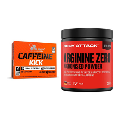 Trainings-Set: Olimp Caffeine Kick + Body Attack 100 % Arginine Zero – alle enthaltenen Artikel