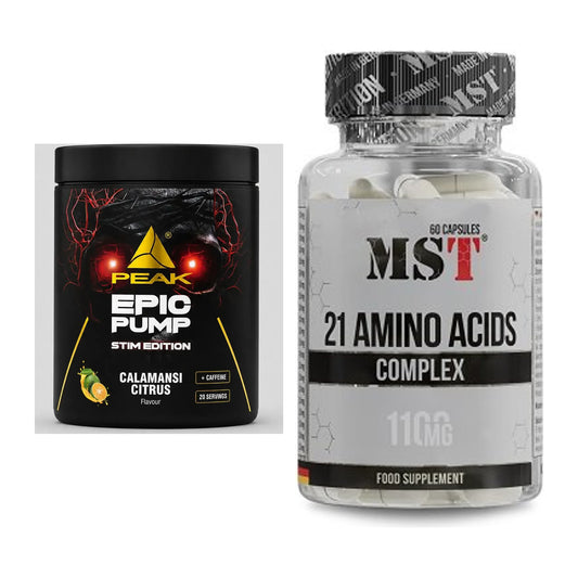Trainings-Set: Peak Epic Pump Stim Edition + MST 21 Amino Acids – alle enthaltenen Artikel