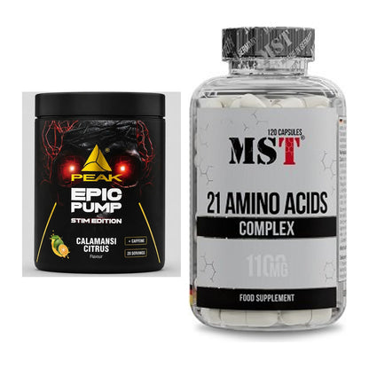 Trainings-Set: Peak Epic Pump Stim Edition + MST 21 Amino Acids – alle enthaltenen Artikel