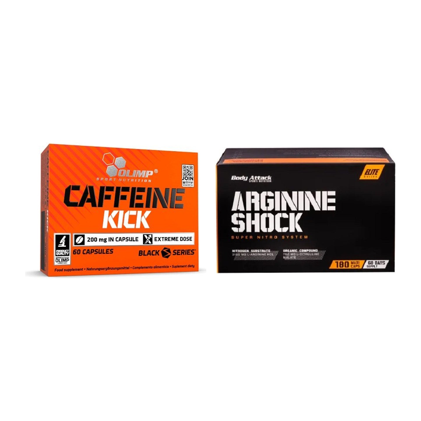 Trainings-Set: Olimp Caffeine Kick + Body Attack Arginine Shock – alle enthaltenen Artikel