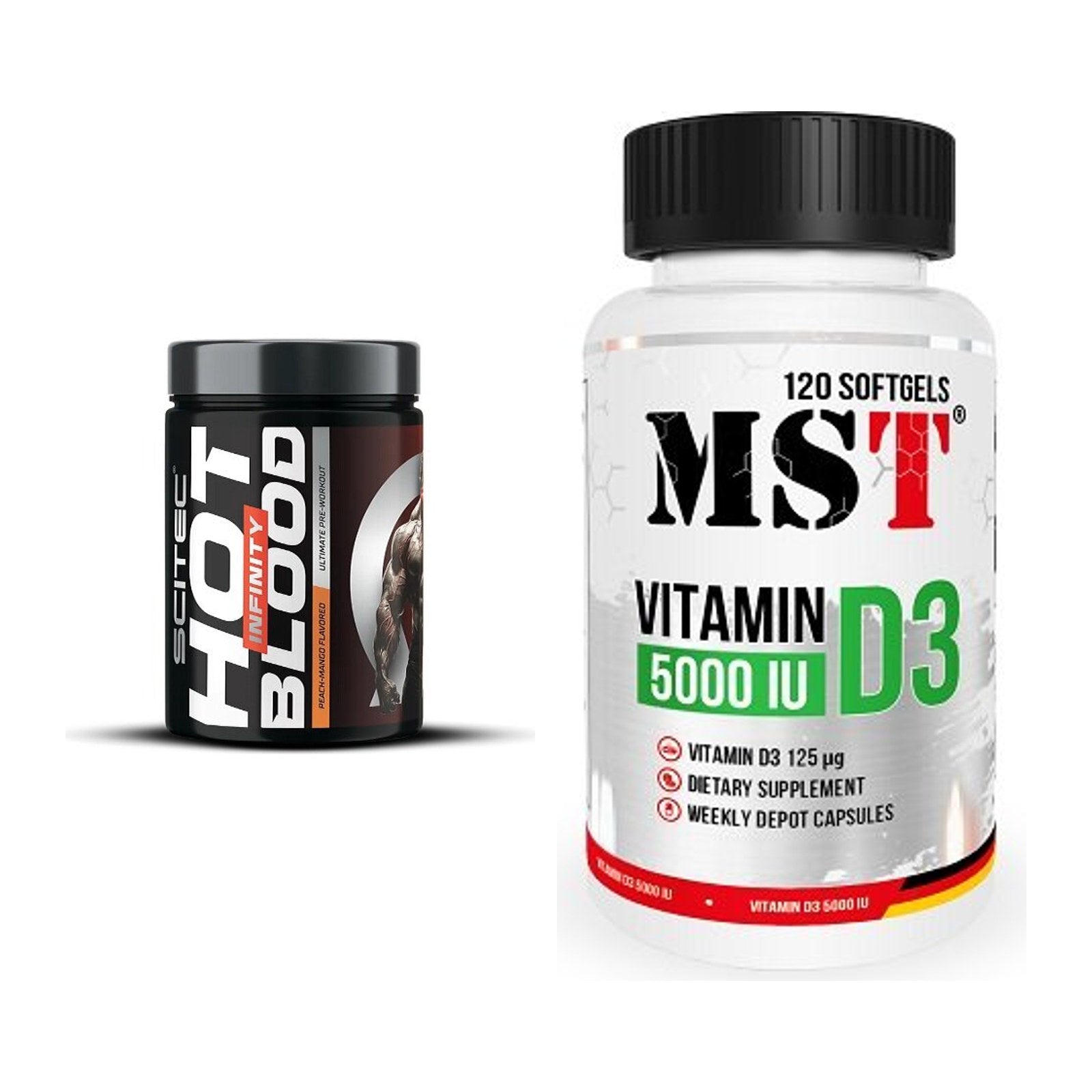 Trainings-Set: Scitec Hot Blood INFINITY + MST Vitamin D3 5000IU 120 – alle enthaltenen Artikel