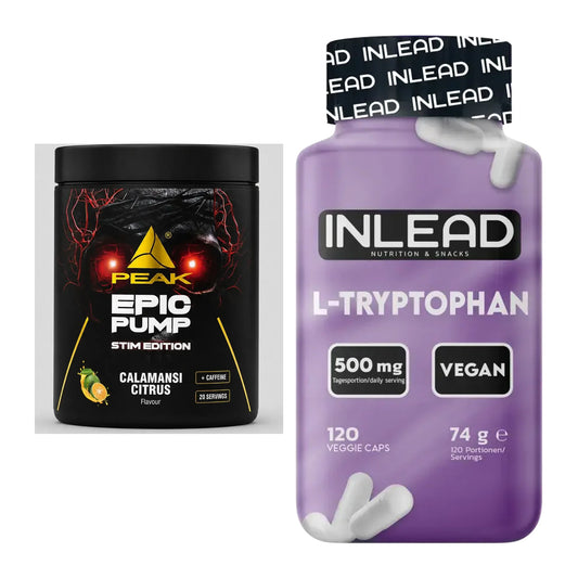 Træningssæt: Peak Epic Pump Stim Edition + INLEAD L-Tryptophan 500mg – alle varer inkluderet