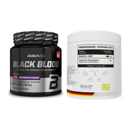 Trainings-Set: BioTech Black Blood CAF+ 300g (80 + MST Arginine HCL – alle enthaltenen Artikel