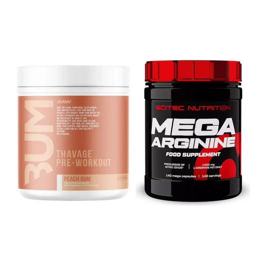 Тренировъчен комплект: RAW Nutrition CBUM Thavage + Scitec Mega Arginine - всички артикули са включени