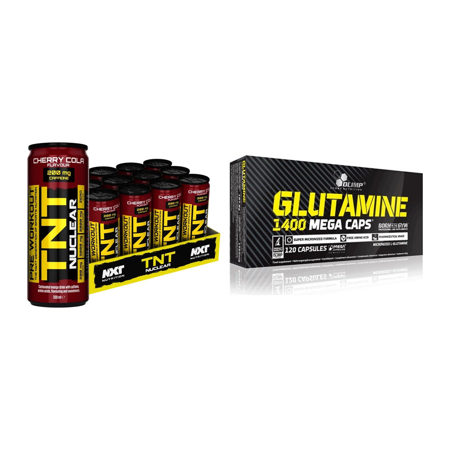 Trainings-Set: NXT Nutrition TNT NUCLEAR + Olimp L-Glutamine Mega Caps – alle enthaltenen Artikel