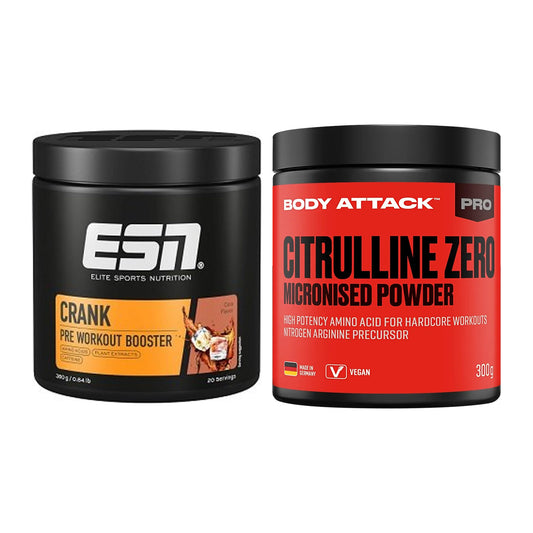 Treningssett: ESN Crank Booster + Body Attack 100% Citrulline Zero - alle varer inkludert