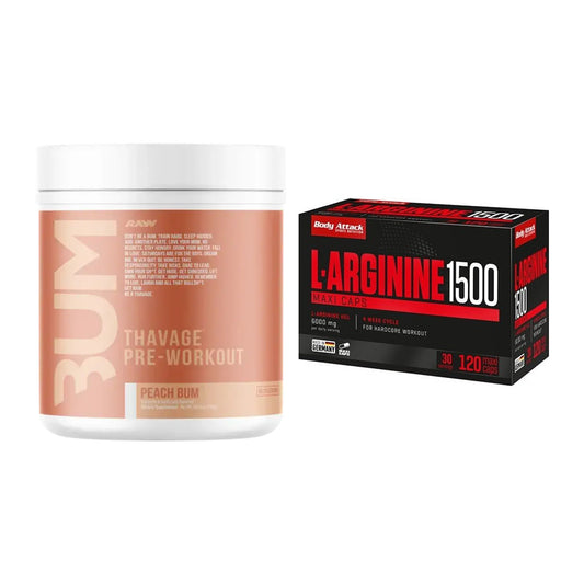 Trainings-Set: RAW Nutrition CBUM Thavage + Body Attack L-Arginin 1500 – alle enthaltenen Artikel