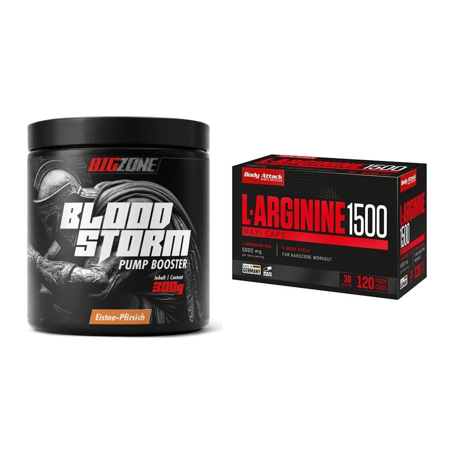 Trainings-Set: Big Zone Bloodstorm 2.0 + Body Attack L-Arginin 1500 – alle enthaltenen Artikel