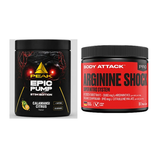 Trainings-Set: Peak Epic Pump Stim + Body Attack Arginine Shock – alle enthaltenen Artikel