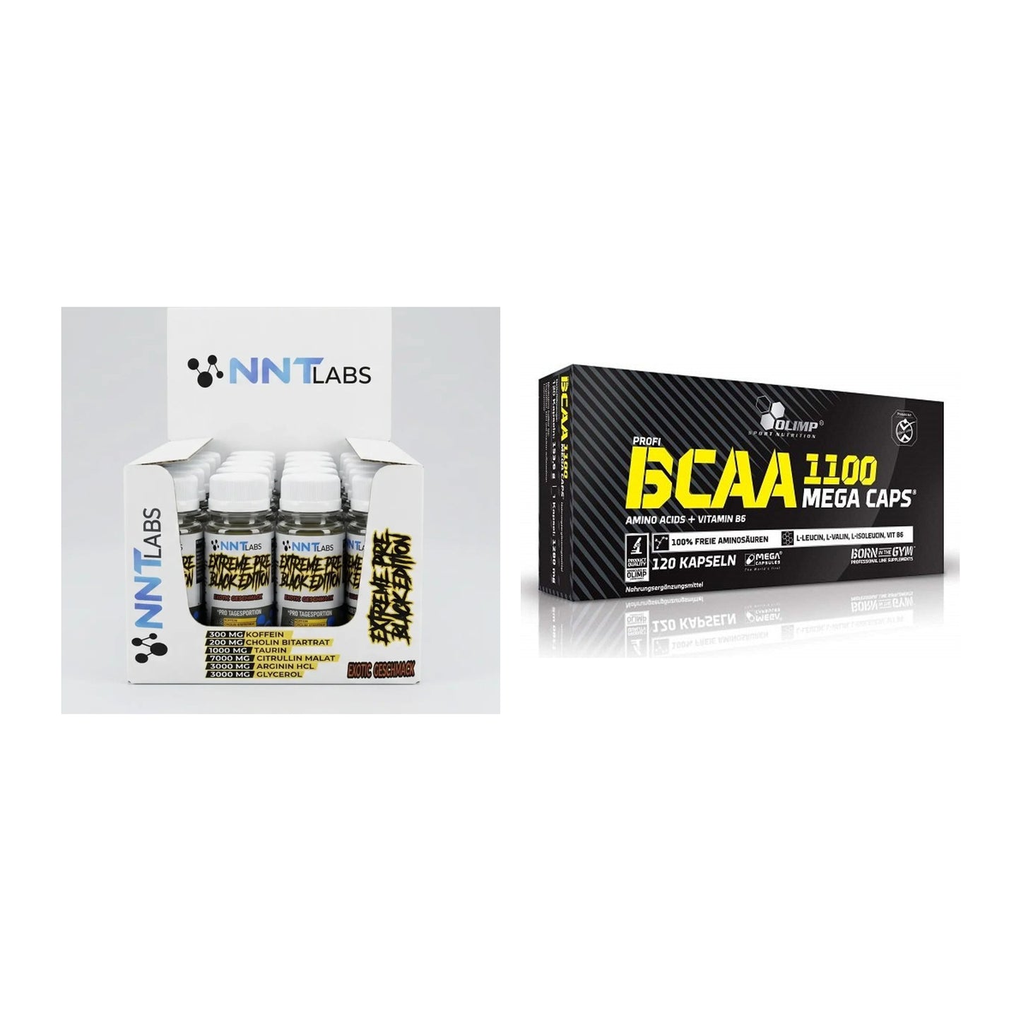 Trainings-Set: NNT Extreme Black Edition Shot + Olimp BCAA Mega Caps – alle enthaltenen Artikel