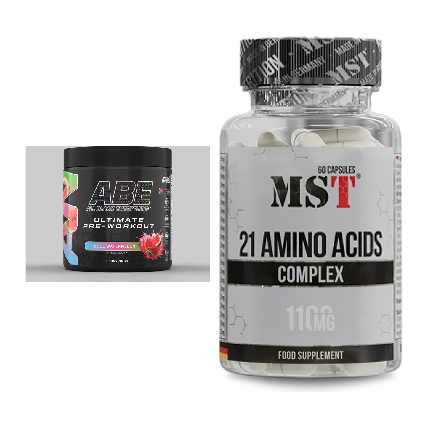 Trainings-Set: Applied Nutrition A.B.E Ultimate + MST 21 Amino Acids – alle enthaltenen Artikel