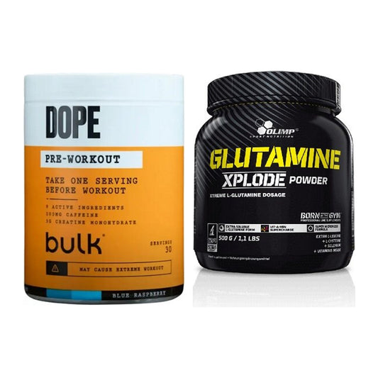 Trainings-Set: Bulk Dope Pre-Workout 30 + Olimp L-Glutamine Xplode – alle enthaltenen Artikel