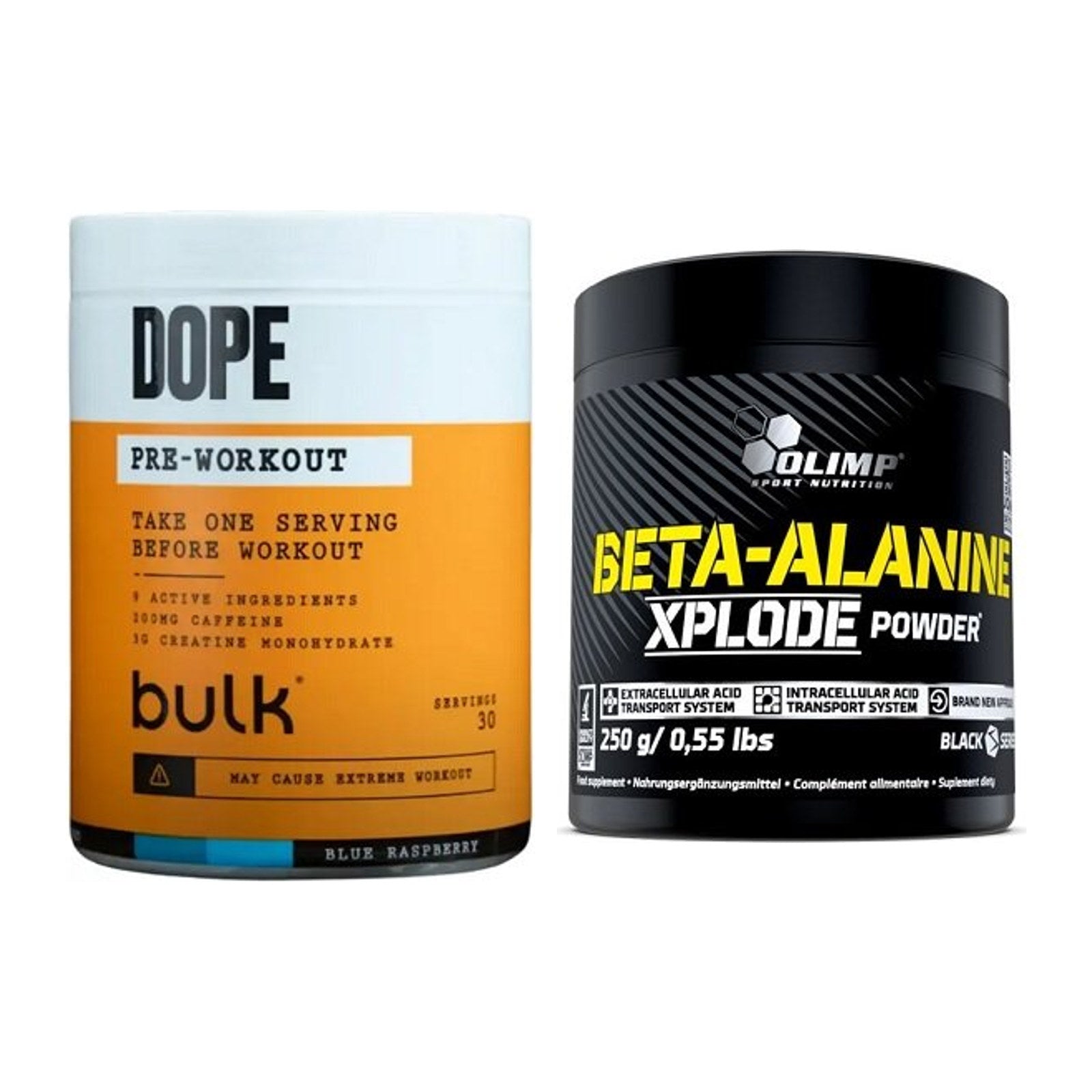 Trainings-Set: Bulk Dope Pre-Workout 30 + Olimp Beta-Alanine Xplode – alle enthaltenen Artikel