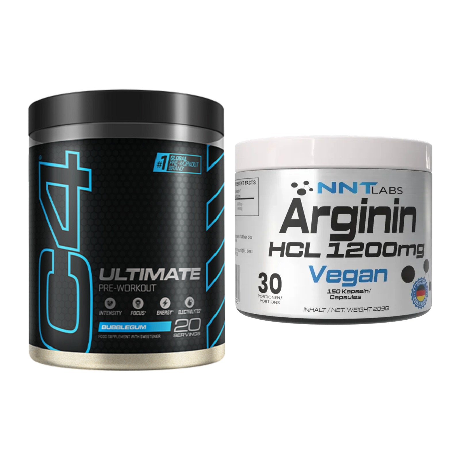 Trainings-Set: Cellucor C4 ULTIMATE 20 Serv. + NNT Arginin HCL 1200 mg – alle enthaltenen Artikel