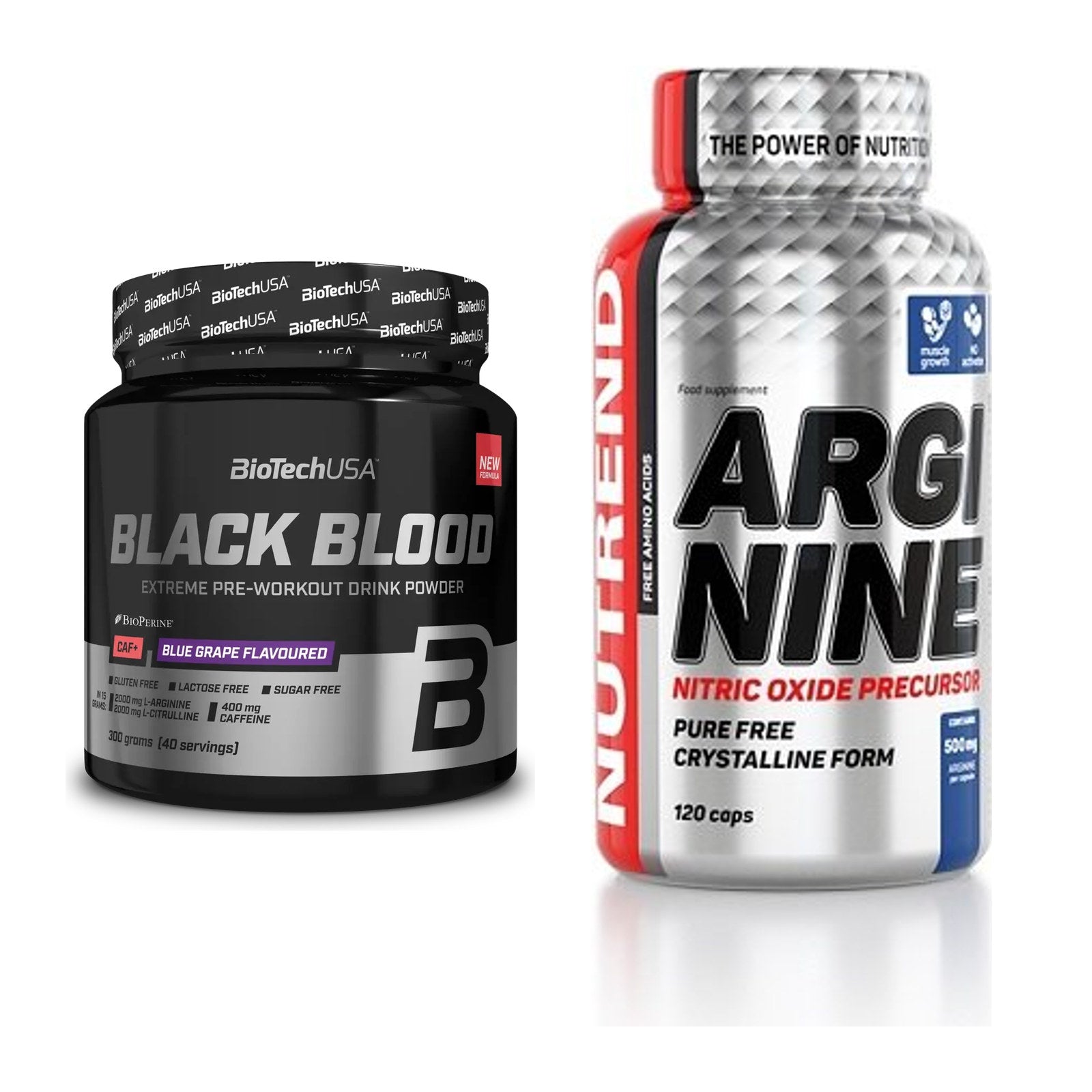 Trainings-Set: BioTech Black Blood CAF+ 300g (80 + Nutrend Arginine – alle enthaltenen Artikel