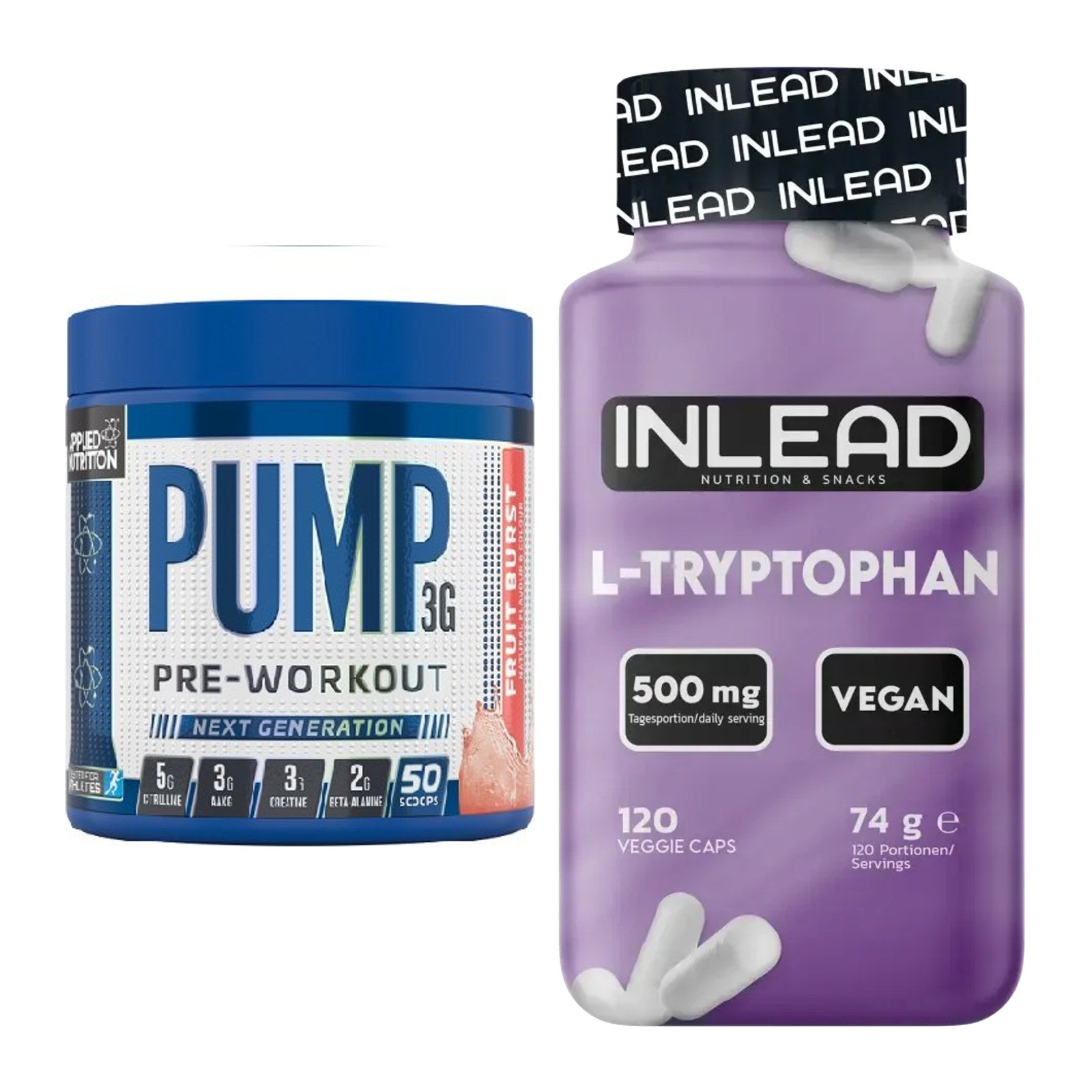 Trainings-Set: Applied Nutrition Pump + INLEAD L-Tryptophan 500mg – alle enthaltenen Artikel