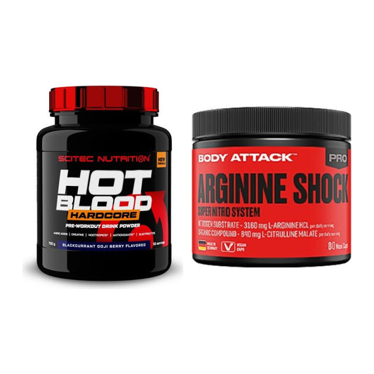 Trainings-Set: Scitec Hot Blood Hardcore + Body Attack Arginine Shock – alle enthaltenen Artikel