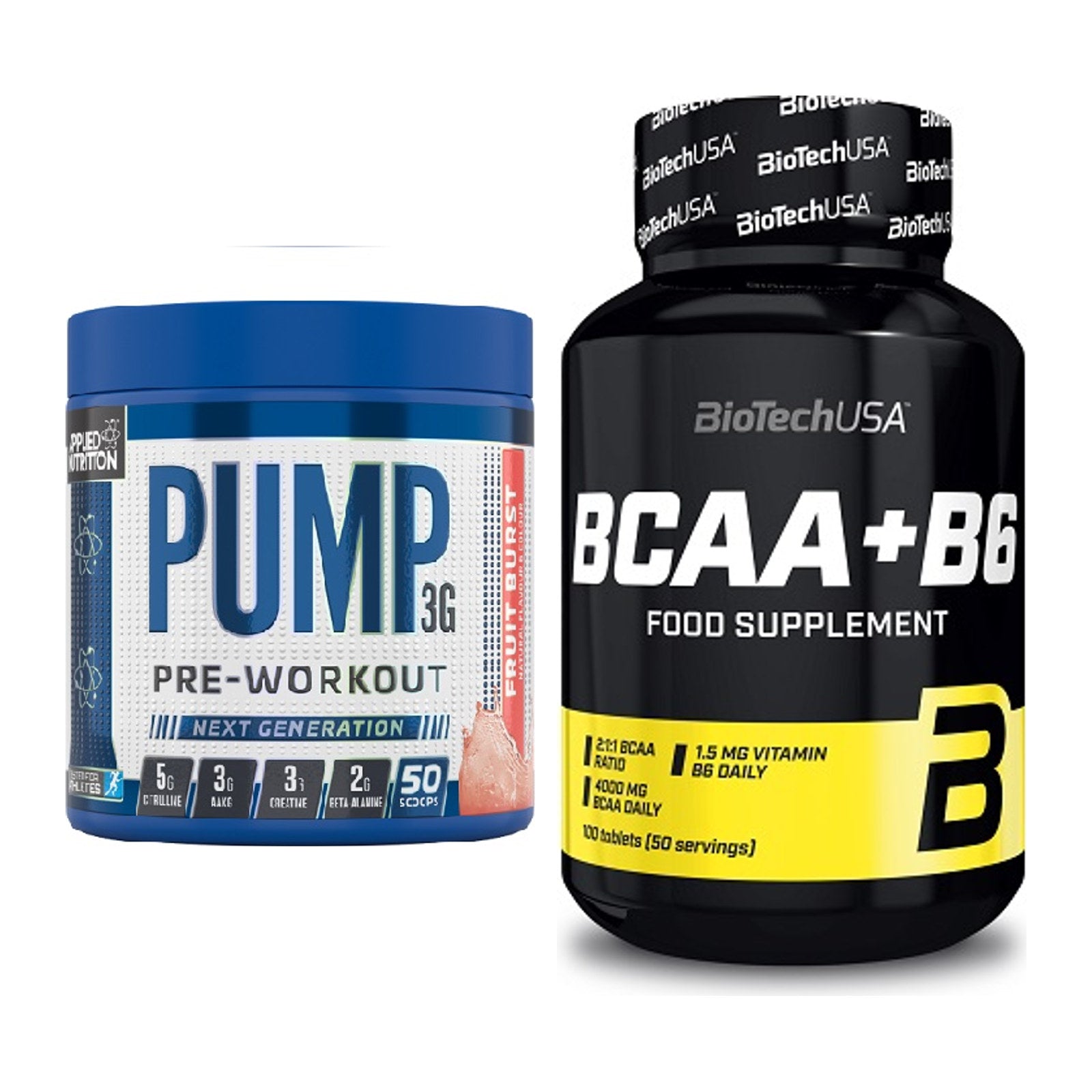 Trainings-Set: Applied Nutrition Pump + BioTech BCAA+B6 100 Tabl – alle enthaltenen Artikel