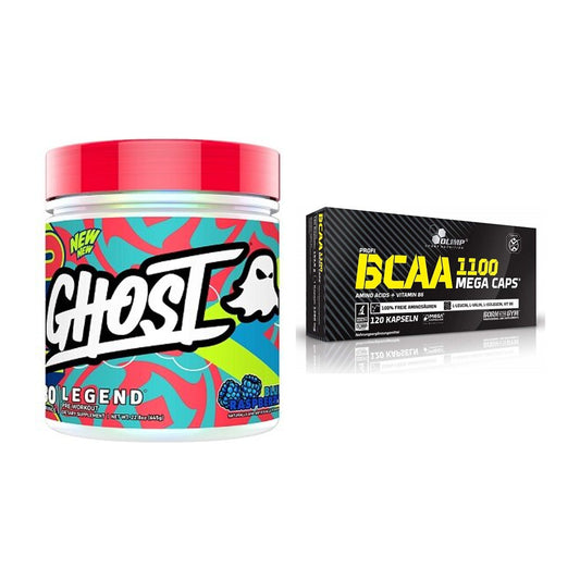 Træningssæt: Ghost Legend V4 30 Serv. + Olimp BCAA Mega Caps - alle varer inkluderet