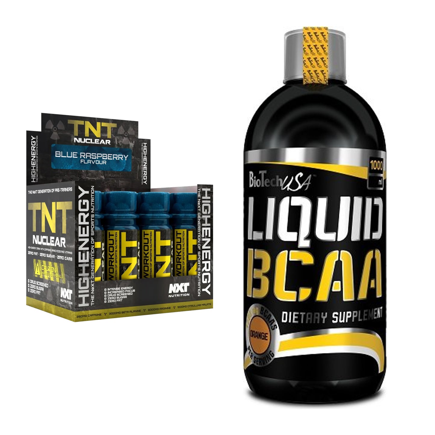 Trainings-Set: NXT Nutrition TNT Nuclear Shots + BioTech Liquid BCAA – alle enthaltenen Artikel
