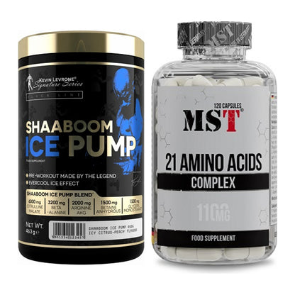 Trainings-Set: Kevin Levrone Shaaboom Ice Pump + MST 21 Amino Acids – alle enthaltenen Artikel