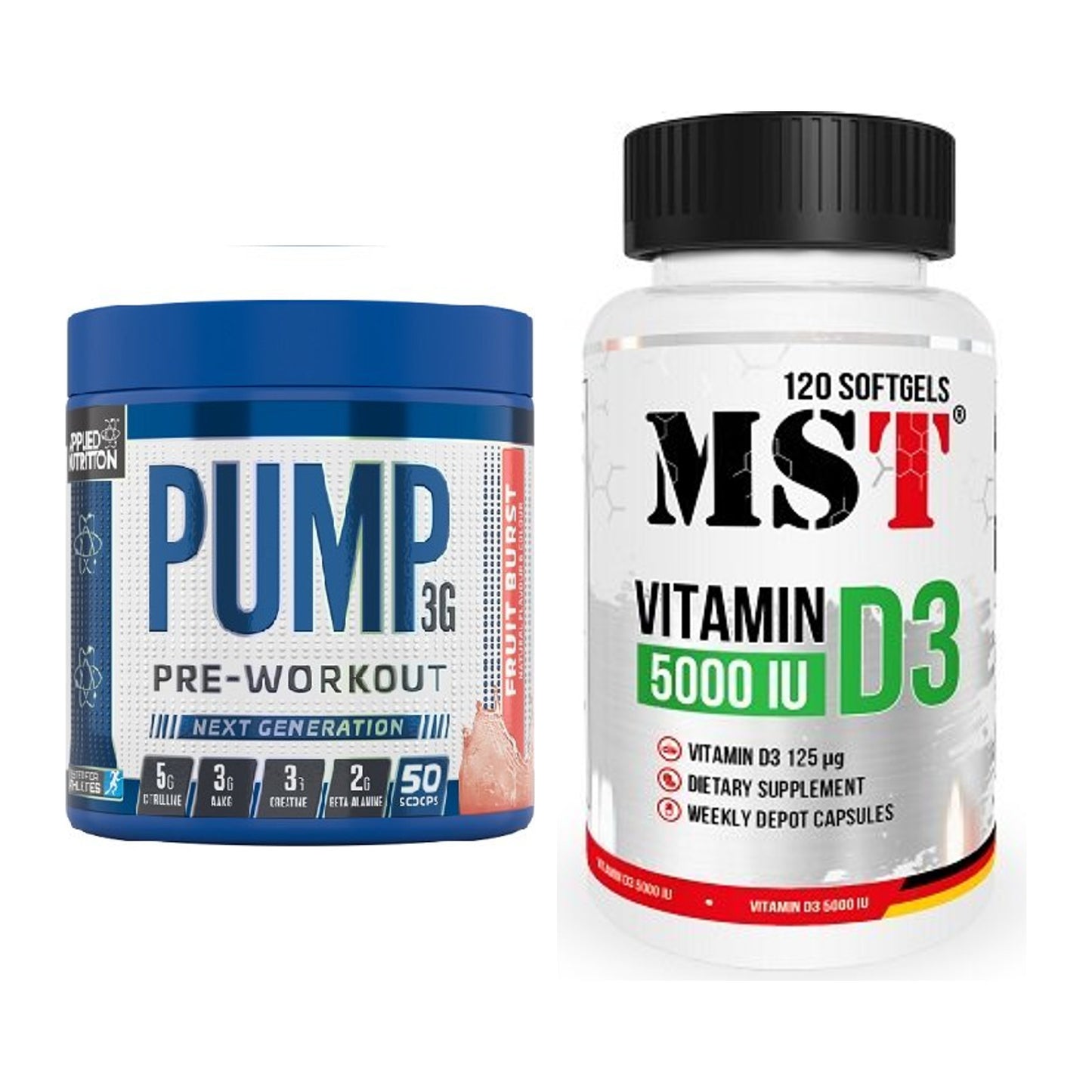 Trainings-Set: Applied Nutrition Pump + MST Vitamin D3 5000IU 120 – alle enthaltenen Artikel